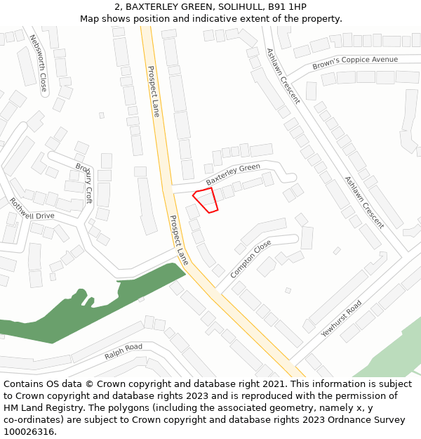 2, BAXTERLEY GREEN, SOLIHULL, B91 1HP: Location map and indicative extent of plot