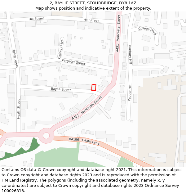 2, BAYLIE STREET, STOURBRIDGE, DY8 1AZ: Location map and indicative extent of plot