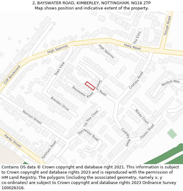 2, BAYSWATER ROAD, KIMBERLEY, NOTTINGHAM, NG16 2TP: Location map and indicative extent of plot