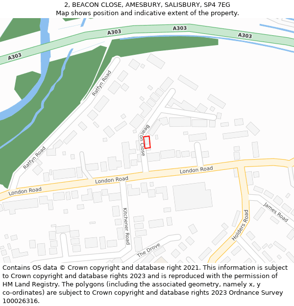 2, BEACON CLOSE, AMESBURY, SALISBURY, SP4 7EG: Location map and indicative extent of plot