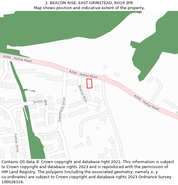 2, BEACON RISE, EAST GRINSTEAD, RH19 3FR: Location map and indicative extent of plot