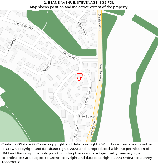 2, BEANE AVENUE, STEVENAGE, SG2 7DL: Location map and indicative extent of plot