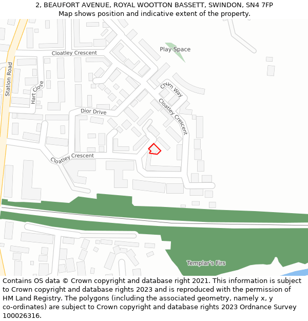 2, BEAUFORT AVENUE, ROYAL WOOTTON BASSETT, SWINDON, SN4 7FP: Location map and indicative extent of plot