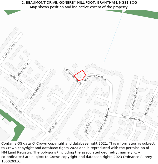 2, BEAUMONT DRIVE, GONERBY HILL FOOT, GRANTHAM, NG31 8QG: Location map and indicative extent of plot