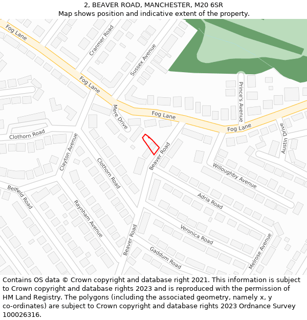 2, BEAVER ROAD, MANCHESTER, M20 6SR: Location map and indicative extent of plot