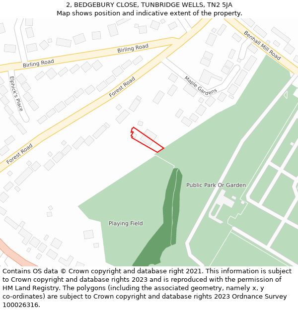 2, BEDGEBURY CLOSE, TUNBRIDGE WELLS, TN2 5JA: Location map and indicative extent of plot