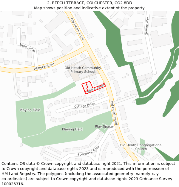 2, BEECH TERRACE, COLCHESTER, CO2 8DD: Location map and indicative extent of plot