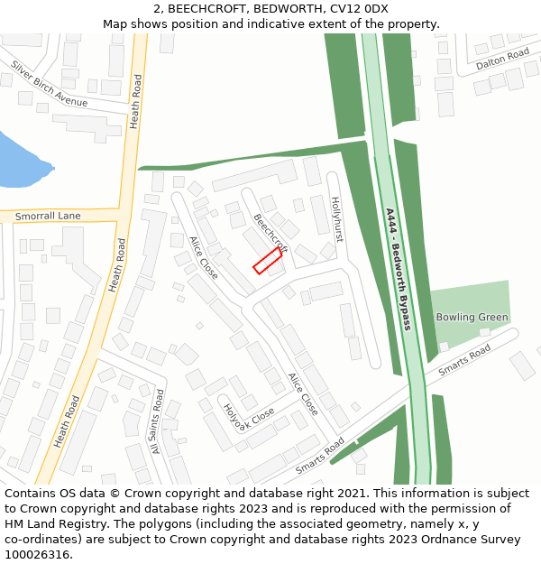 2, BEECHCROFT, BEDWORTH, CV12 0DX: Location map and indicative extent of plot