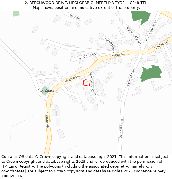 2, BEECHWOOD DRIVE, HEOLGERRIG, MERTHYR TYDFIL, CF48 1TH: Location map and indicative extent of plot