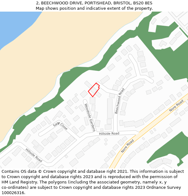2, BEECHWOOD DRIVE, PORTISHEAD, BRISTOL, BS20 8ES: Location map and indicative extent of plot