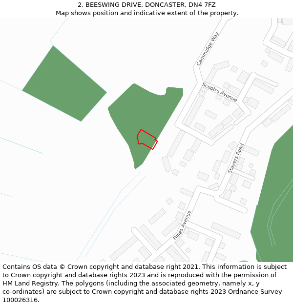 2, BEESWING DRIVE, DONCASTER, DN4 7FZ: Location map and indicative extent of plot