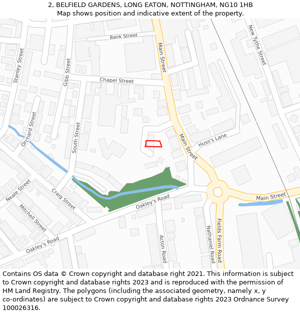 2, BELFIELD GARDENS, LONG EATON, NOTTINGHAM, NG10 1HB: Location map and indicative extent of plot