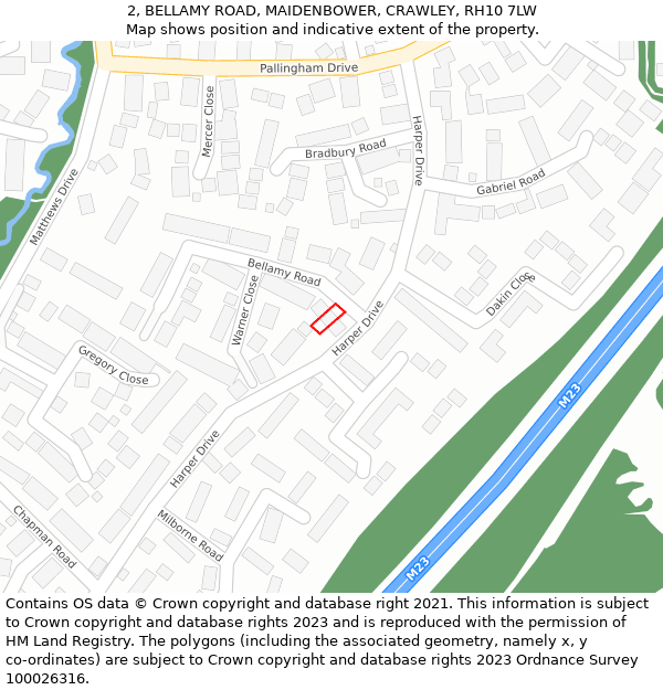 2, BELLAMY ROAD, MAIDENBOWER, CRAWLEY, RH10 7LW: Location map and indicative extent of plot