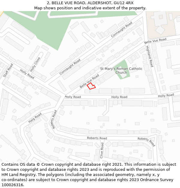 2, BELLE VUE ROAD, ALDERSHOT, GU12 4RX: Location map and indicative extent of plot