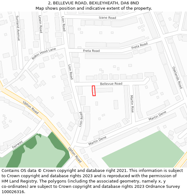 2, BELLEVUE ROAD, BEXLEYHEATH, DA6 8ND: Location map and indicative extent of plot