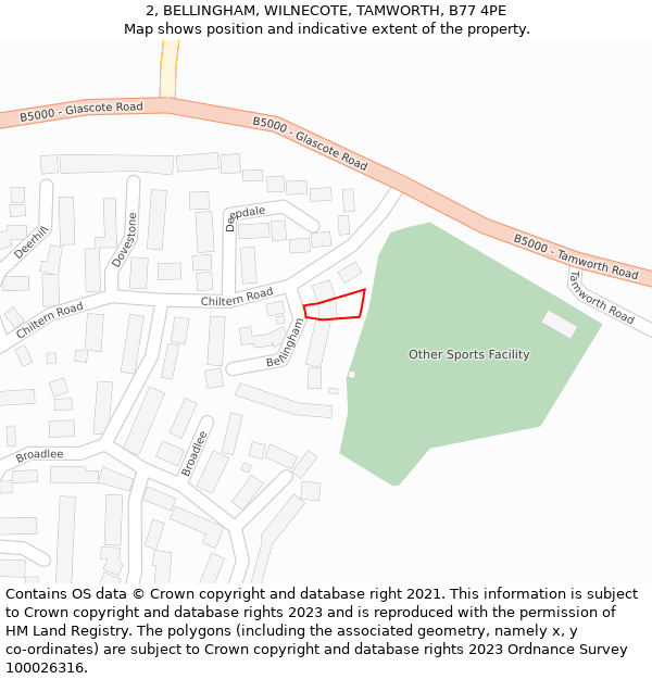 2, BELLINGHAM, WILNECOTE, TAMWORTH, B77 4PE: Location map and indicative extent of plot