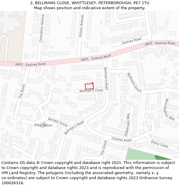 2, BELLMANS CLOSE, WHITTLESEY, PETERBOROUGH, PE7 1TU: Location map and indicative extent of plot