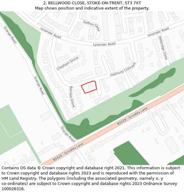 2, BELLWOOD CLOSE, STOKE-ON-TRENT, ST3 7XT: Location map and indicative extent of plot