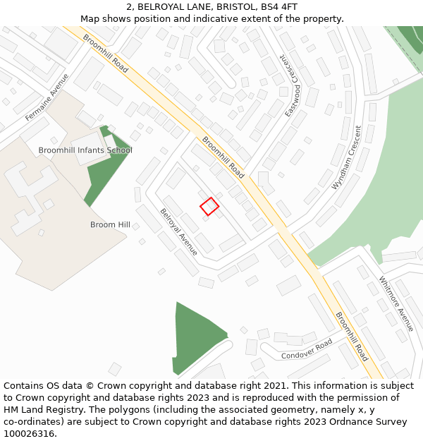 2, BELROYAL LANE, BRISTOL, BS4 4FT: Location map and indicative extent of plot