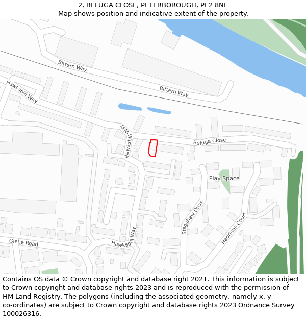 2, BELUGA CLOSE, PETERBOROUGH, PE2 8NE: Location map and indicative extent of plot