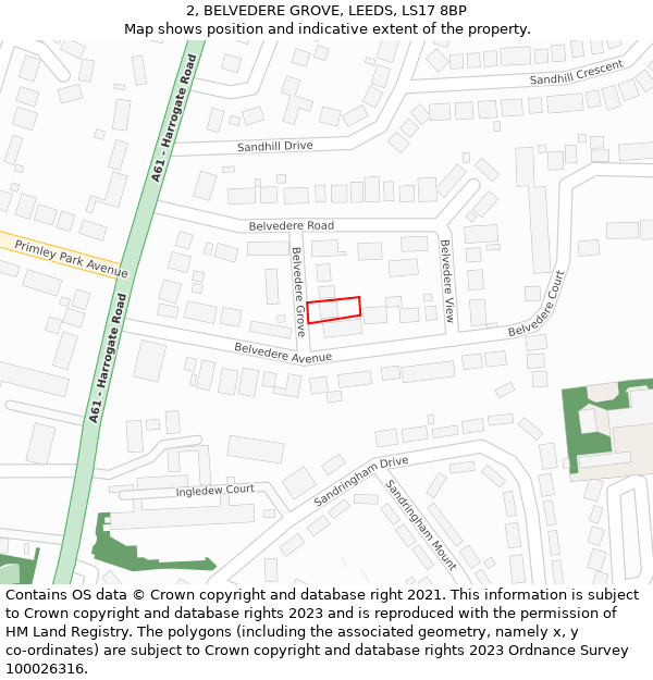 2, BELVEDERE GROVE, LEEDS, LS17 8BP: Location map and indicative extent of plot