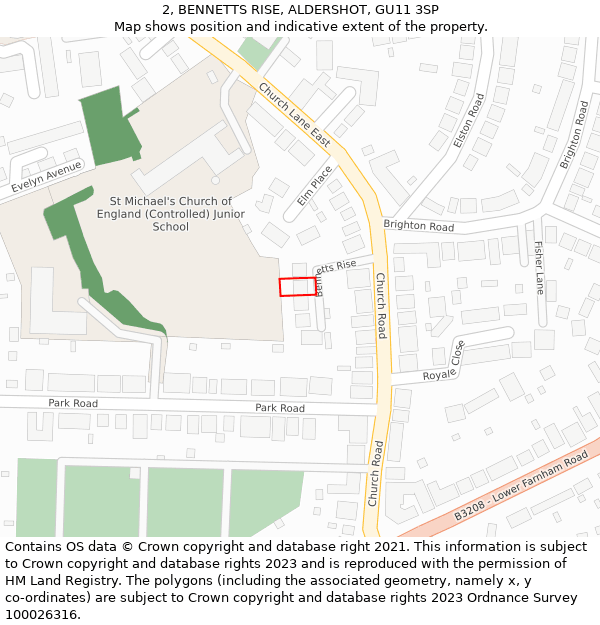 2, BENNETTS RISE, ALDERSHOT, GU11 3SP: Location map and indicative extent of plot
