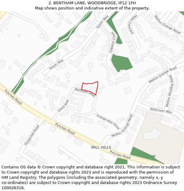 2, BENTHAM LANE, WOODBRIDGE, IP12 1FH: Location map and indicative extent of plot