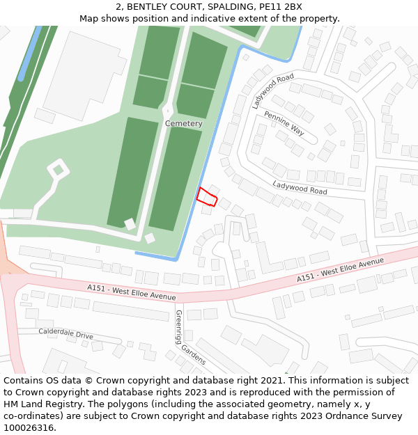 2, BENTLEY COURT, SPALDING, PE11 2BX: Location map and indicative extent of plot