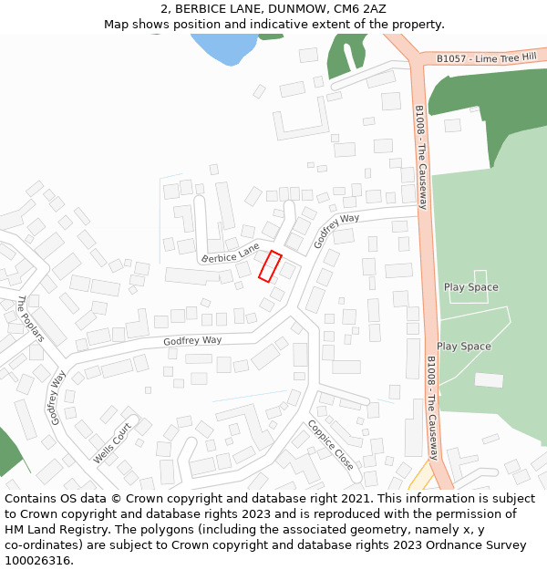 2, BERBICE LANE, DUNMOW, CM6 2AZ: Location map and indicative extent of plot