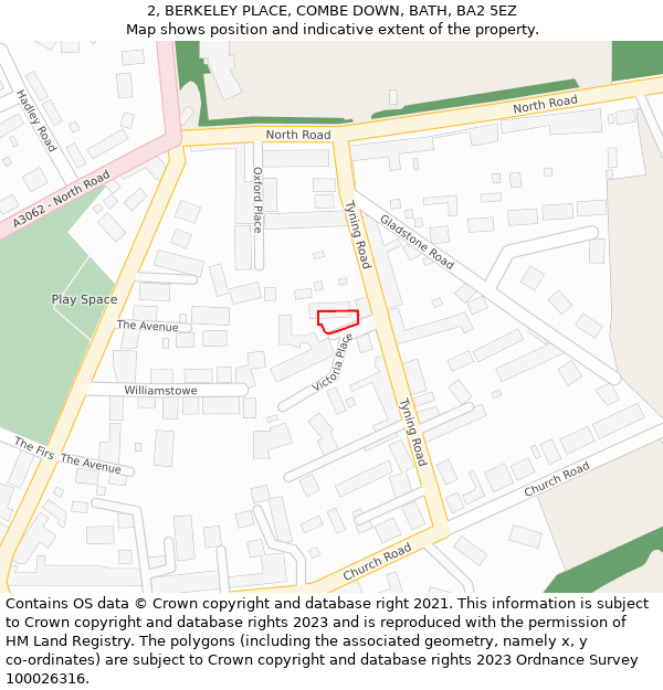 2, BERKELEY PLACE, COMBE DOWN, BATH, BA2 5EZ: Location map and indicative extent of plot
