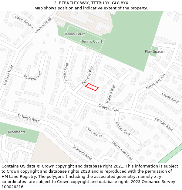 2, BERKELEY WAY, TETBURY, GL8 8YX: Location map and indicative extent of plot