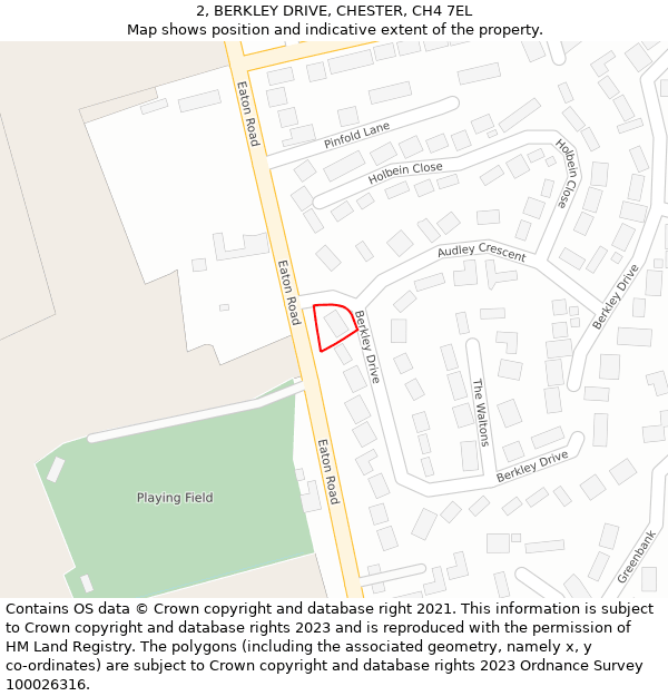 2, BERKLEY DRIVE, CHESTER, CH4 7EL: Location map and indicative extent of plot