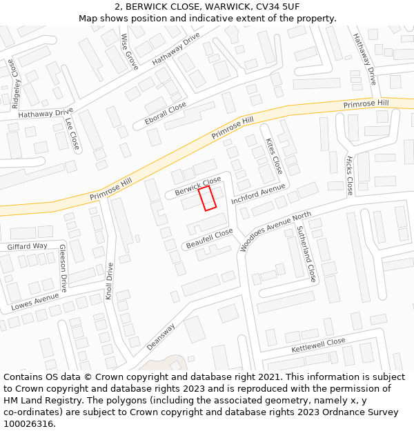 2, BERWICK CLOSE, WARWICK, CV34 5UF: Location map and indicative extent of plot