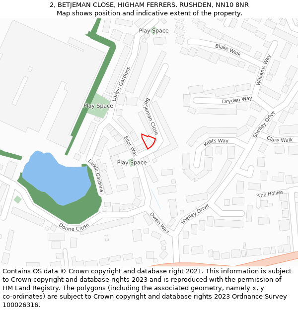 2, BETJEMAN CLOSE, HIGHAM FERRERS, RUSHDEN, NN10 8NR: Location map and indicative extent of plot