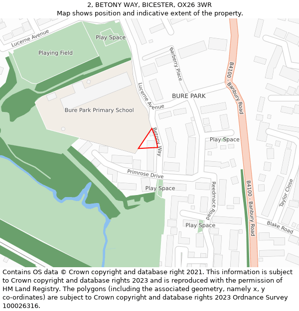 2, BETONY WAY, BICESTER, OX26 3WR: Location map and indicative extent of plot