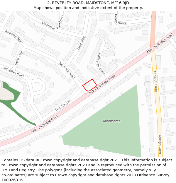 2, BEVERLEY ROAD, MAIDSTONE, ME16 9JD: Location map and indicative extent of plot