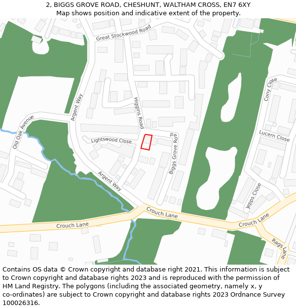 2, BIGGS GROVE ROAD, CHESHUNT, WALTHAM CROSS, EN7 6XY: Location map and indicative extent of plot