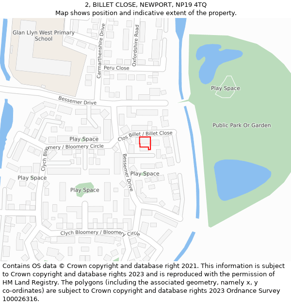 2, BILLET CLOSE, NEWPORT, NP19 4TQ: Location map and indicative extent of plot