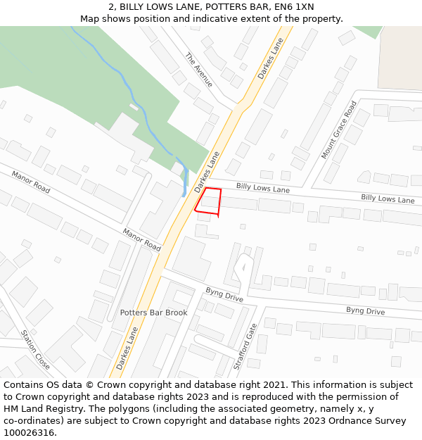 2, BILLY LOWS LANE, POTTERS BAR, EN6 1XN: Location map and indicative extent of plot