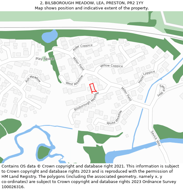 2, BILSBOROUGH MEADOW, LEA, PRESTON, PR2 1YY: Location map and indicative extent of plot