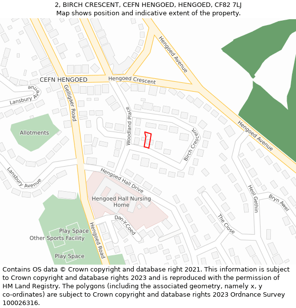 2, BIRCH CRESCENT, CEFN HENGOED, HENGOED, CF82 7LJ: Location map and indicative extent of plot