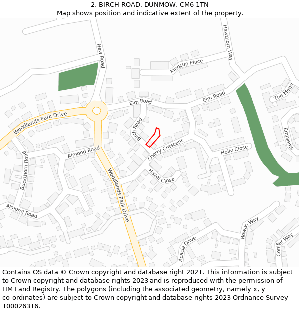 2, BIRCH ROAD, DUNMOW, CM6 1TN: Location map and indicative extent of plot