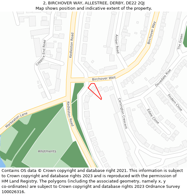 2, BIRCHOVER WAY, ALLESTREE, DERBY, DE22 2QJ: Location map and indicative extent of plot