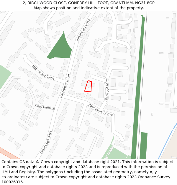 2, BIRCHWOOD CLOSE, GONERBY HILL FOOT, GRANTHAM, NG31 8GP: Location map and indicative extent of plot