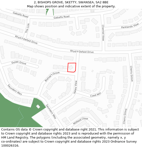 2, BISHOPS GROVE, SKETTY, SWANSEA, SA2 8BE: Location map and indicative extent of plot