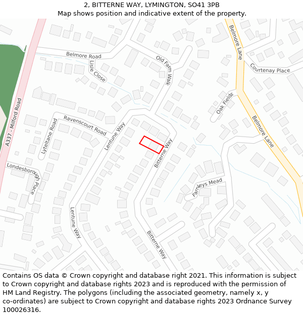 2, BITTERNE WAY, LYMINGTON, SO41 3PB: Location map and indicative extent of plot