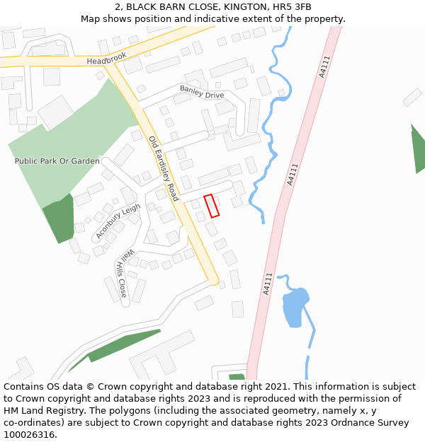 2, BLACK BARN CLOSE, KINGTON, HR5 3FB: Location map and indicative extent of plot