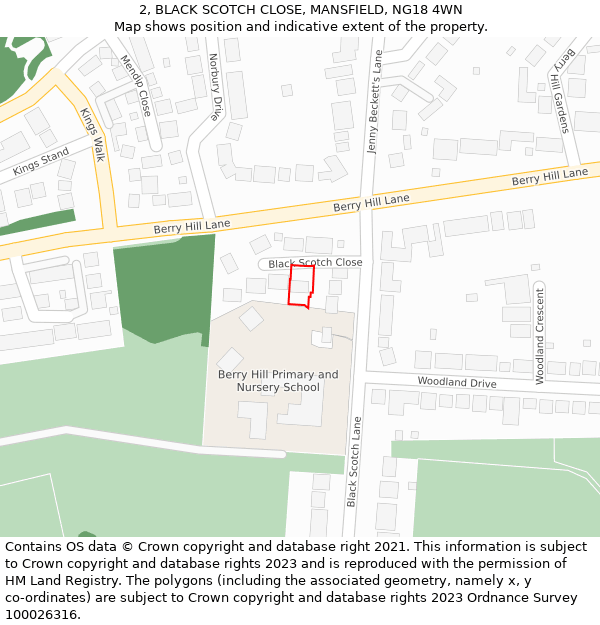 2, BLACK SCOTCH CLOSE, MANSFIELD, NG18 4WN: Location map and indicative extent of plot