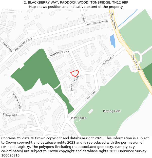 2, BLACKBERRY WAY, PADDOCK WOOD, TONBRIDGE, TN12 6BP: Location map and indicative extent of plot