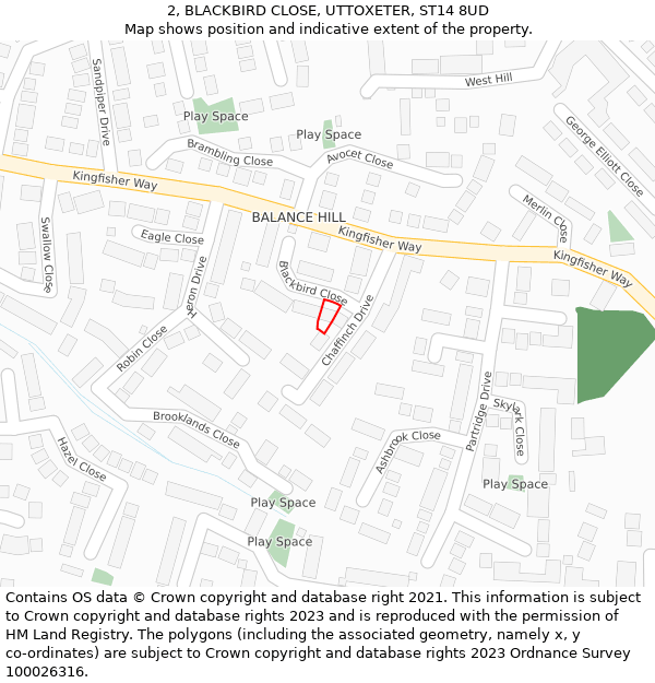 2, BLACKBIRD CLOSE, UTTOXETER, ST14 8UD: Location map and indicative extent of plot